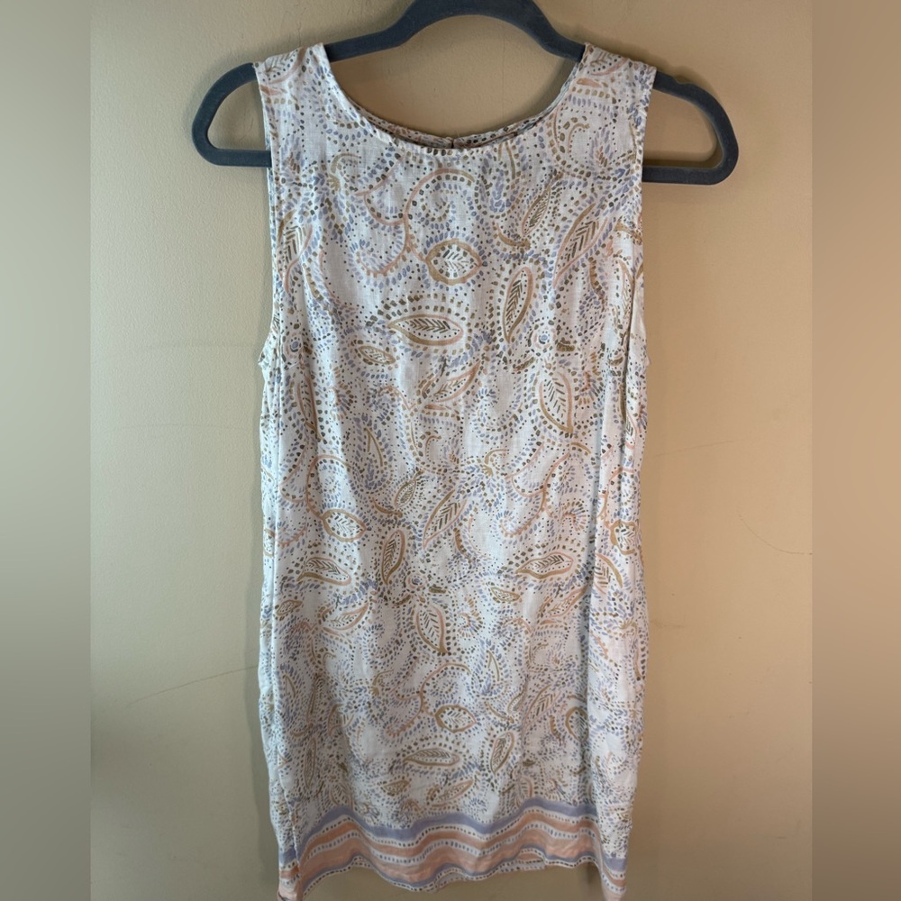 Rachel Ashwell 100% Linen Paisley Shift Dress SZ Medium in White Multicolor
